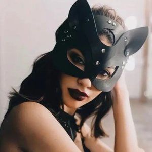 NEW Leather Naughty Fetish Kitty Cat Masquerade Face Mask Black Cosplay Goth